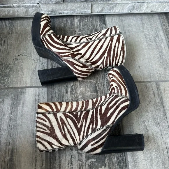 90’s Steve Madden Zebra  Haircloth  Ankle  Retro Boots Size 10B - Picture 10 of 14